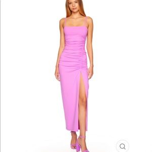 Revolve Susana Monaco thin strap ruched slit maxi dress XS Pink Snapdragon Midi